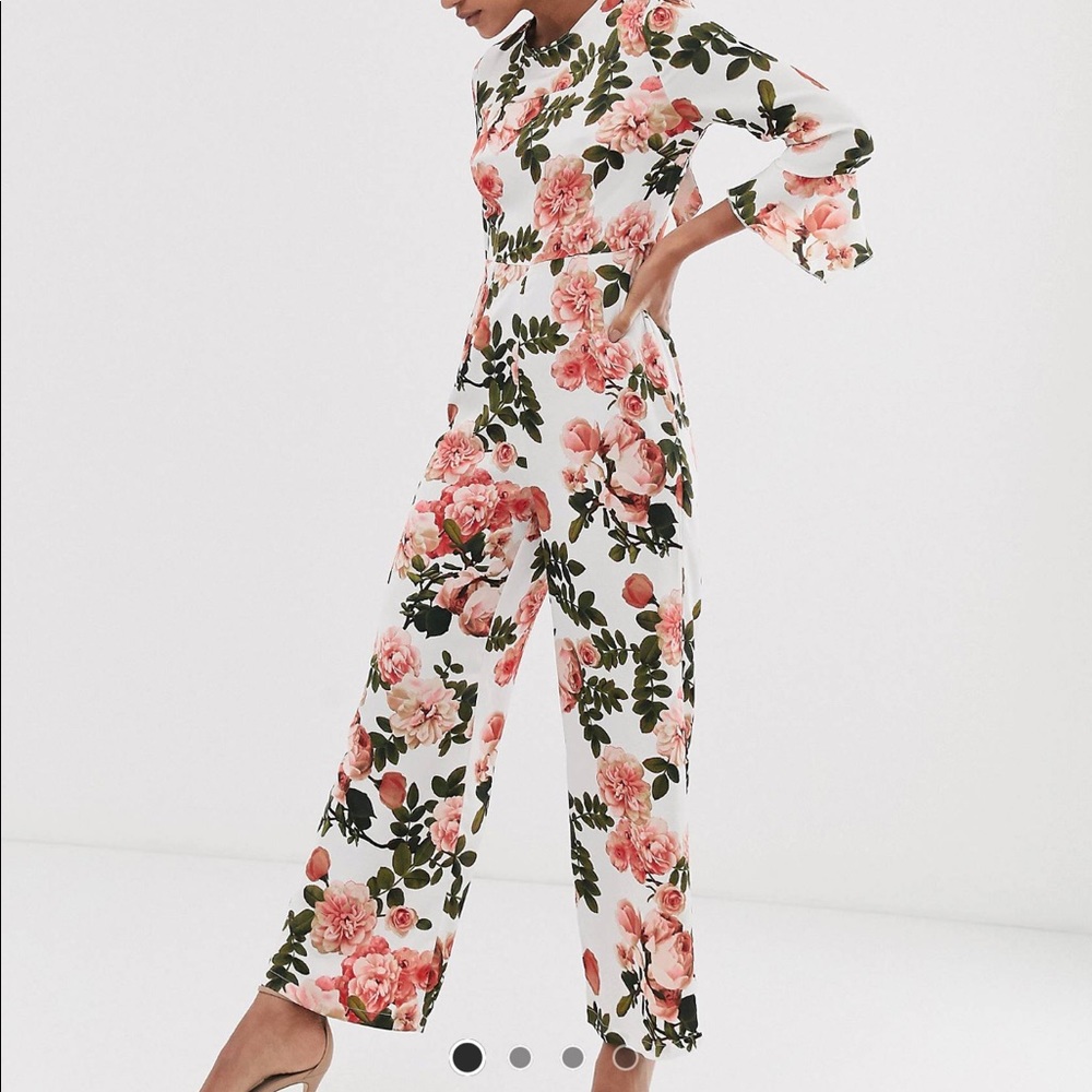 Unique21 Satin Floral Open Back Jumpsuit, Size 10 from ASOS